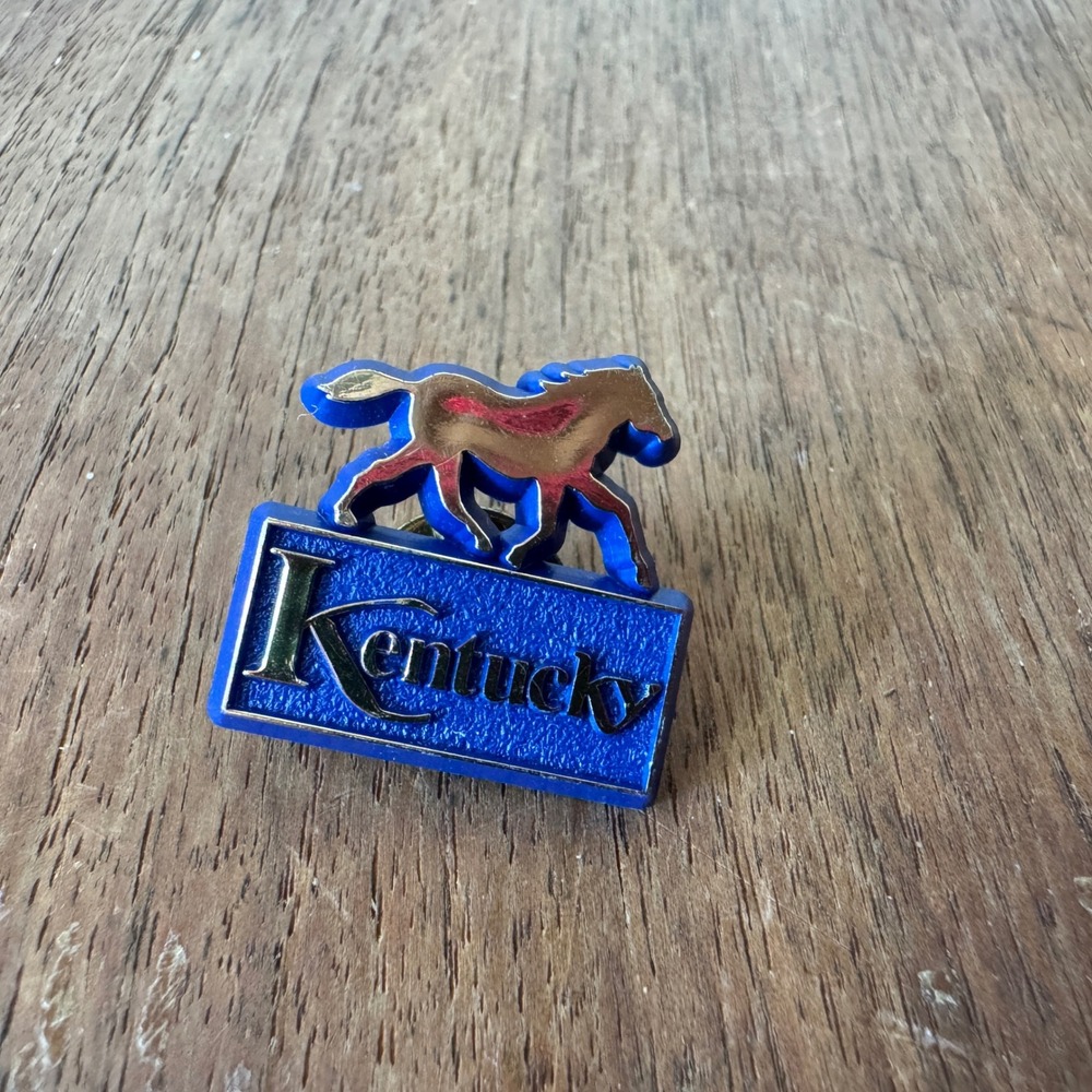 Vintage Kentucky Derby Plastic Blue Silver‎ Lapel Pin Brooch Souvenir